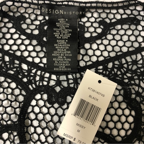 Design History Light Weight Black Crochet Back Cardigan Size Missy M NWT - Picture 3 of 5